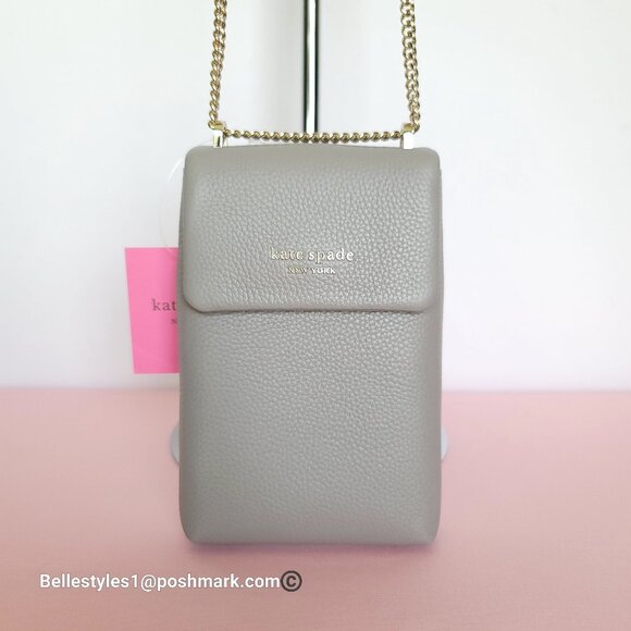 KATE SPADE Bradley North/South Pebbled Leather Phone Crossbody-True Taupe  🎈⭐ - Picture 8 of 16